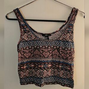 Ladies Cropped Tank Shirt Top  Southwestern Print Black & Tan Sz XS